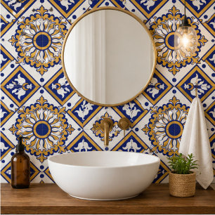 Azulejo Portuguese Blue Yellow Mediterranean Floral 