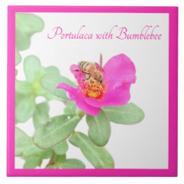 Azulejo Portulaca con abejorro en blanco