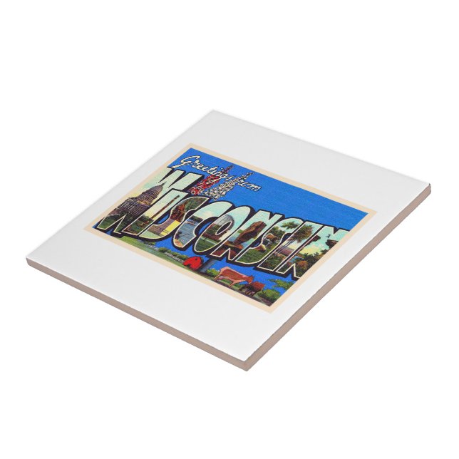 Azulejo Postal de la carta grande del estado de Wisconsin (Lado)