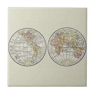 Azulejo Póster de Globo de Mapa Mundial de 1916 Vintage He