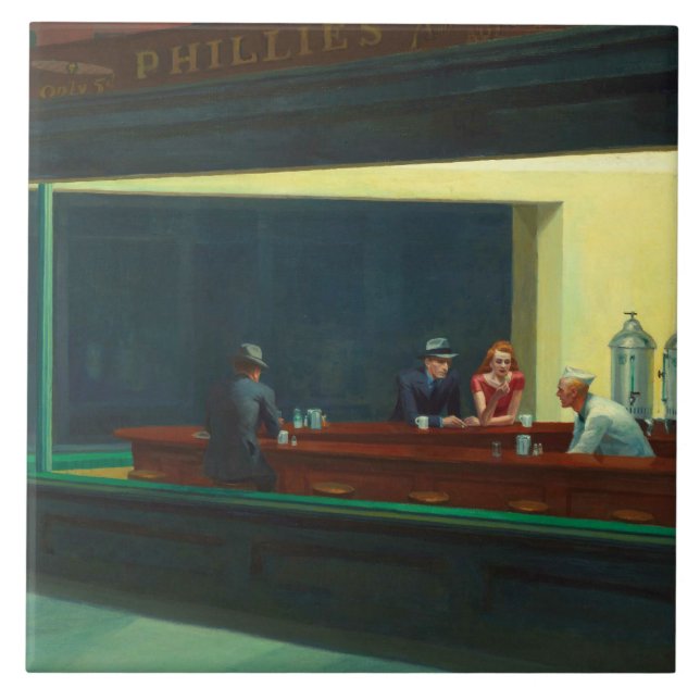 Azulejo Poster de la cena Edward Hopper Nighthawwaws (Frente)