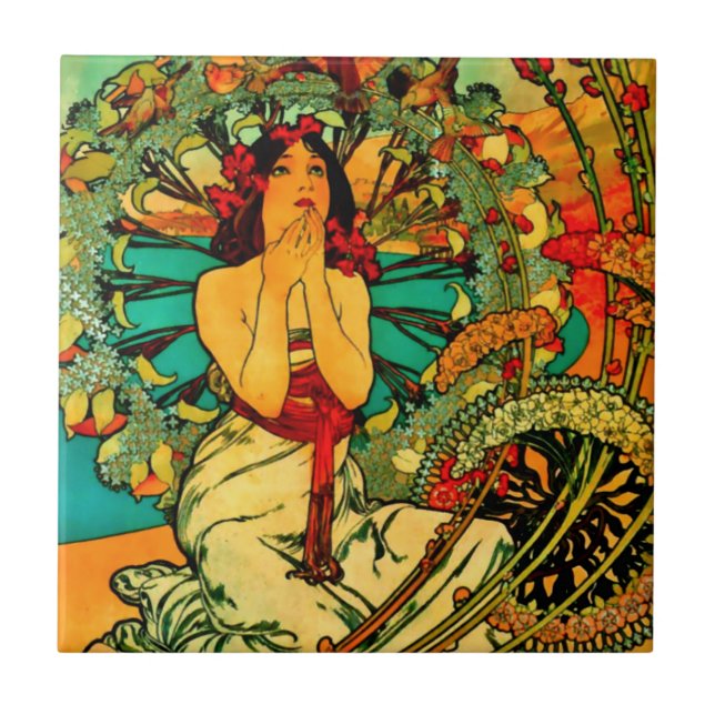 Azulejo Póster de Mónaco Montecarlo de Alphonse Mucha (Frente)