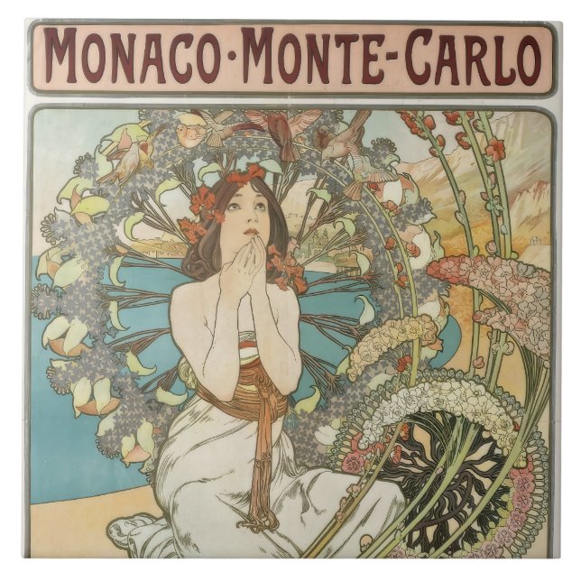 Azulejo Poster de Mont-Carlo por Alphonse Mucha (Frente)