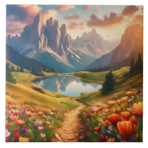 Azulejo Póster de viaje de estilo vintage de los Dolomitas