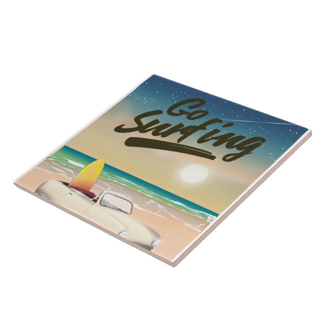 Azulejo ¡Póster de viaje de surf! (Lado)