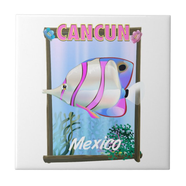 Azulejo Póster de viaje tropical mexicano Cancun (Frente)
