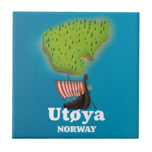Azulejo Póster de viaje Utøya Noruega