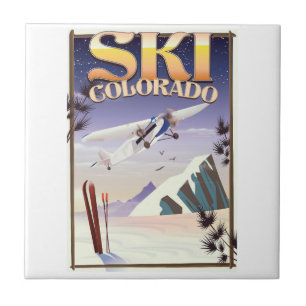 Azulejo Póster de viaje vintage de esquí colorado