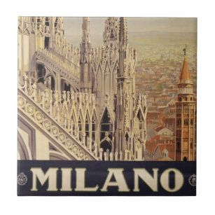 Azulejo Poster De Viajes Vintage De Catedral En Milán, Ita