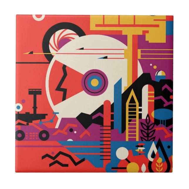 Azulejo Poster del Espacio Retro - Programa de Exploración (Frente)