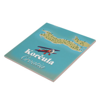 Azulejo Póster del mapa de Korčula Croacia