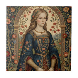 Azulejo Poster Portrait Dame au jardin moyen-âge renaissan