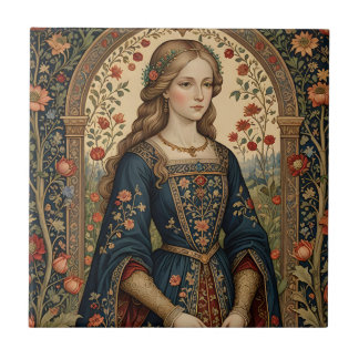 Azulejo Poster Portrait Dame au jardin moyen-âge renaissan