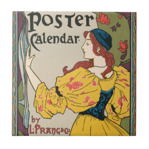 Azulejo Póster vintage de mujer Art Nouveau con vestido am