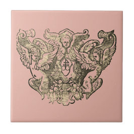 Azulejo Powdery pink Angels – Coat of arms Emblem baroque