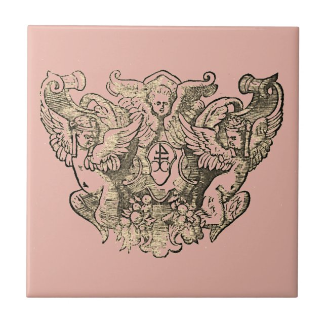 Azulejo Powdery pink Angels – Coat of arms Emblem baroque (Frente)