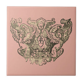 Azulejo Powdery pink Angels – Coat of arms Emblem baroque
