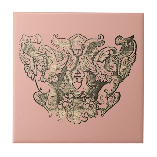 Azulejo Powdery pink Angels – Coat of arms Emblem baroque (Frente)