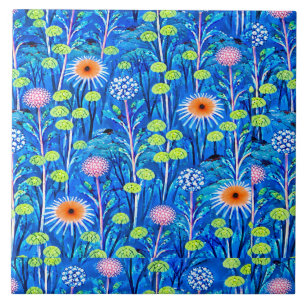 Azulejo Pradera de flores silvestres de fantasía azul
