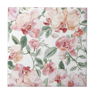 Azulejo Pradera de orquídeas floral acuarela sonrojado bot