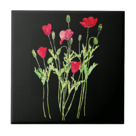 Azulejo Pradera de verano de amapolas rojas, flores silves