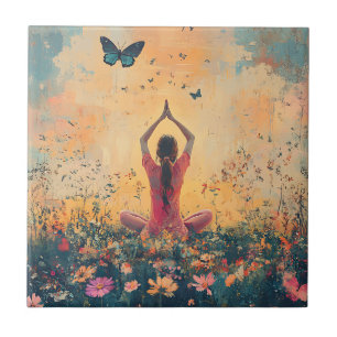 Azulejo Pradera del Atardecer Meditación con Mariposas (1)