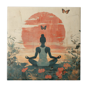 Azulejo Pradera del Atardecer Meditación con Mariposas (5)