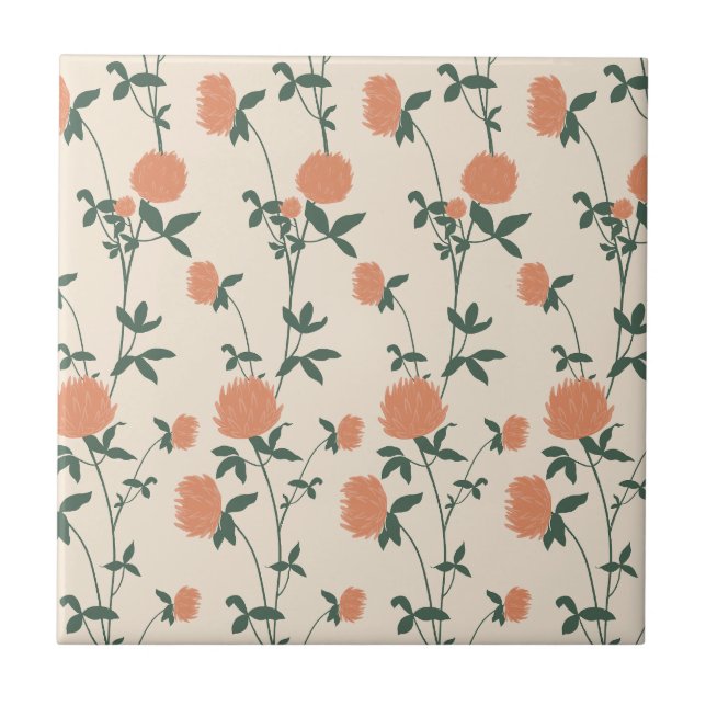 Azulejo Pradera Retro Botánica Trébol | Arcilla Asolada (Frente)