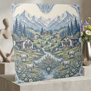 Azulejo Praderas Onduladas Vaquilla Cabaña Rústica Montaña