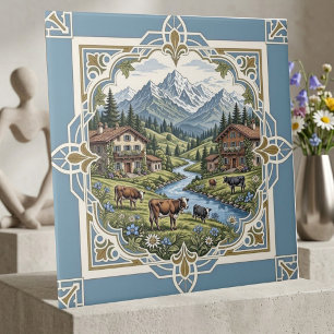 Azulejo Praderas Onduladas Vaquillas Pastando Chalet Rústi