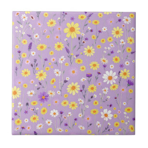 Azulejo Prado de flores silvestres de color amarillo lavan