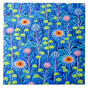 Azulejo Prado de flores silvestres de fantasía azul