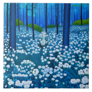 Azulejo Prado de flores silvestres del bosque azul a la lu