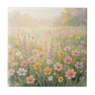 Azulejo Prado de flores silvestres soñador acuarela floral