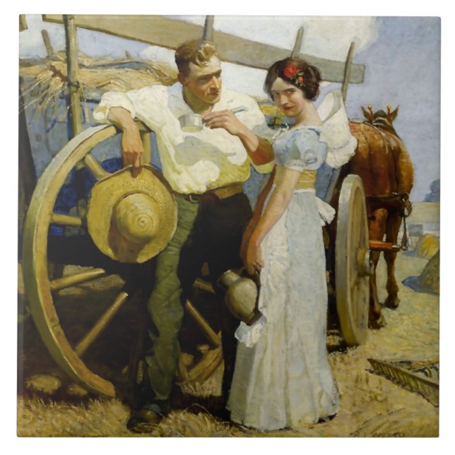 Azulejo “Prairie Couple and Wagon” by NC Wyeth (Frente)