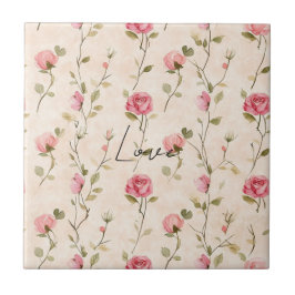 Azulejo Precioso Shower Nupcial Floral de Rosas de Crema R