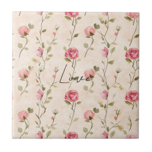 Azulejo Precioso Shower Nupcial Floral de Rosas de Crema R