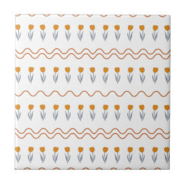 Azulejo Preppy Groovy Stripe Tulip Flower Pattern