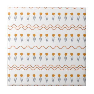 Azulejo Preppy Groovy Stripe Tulip Flower Pattern