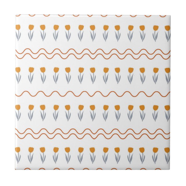 Azulejo Preppy Groovy Stripe Tulip Flower Pattern (Frente)
