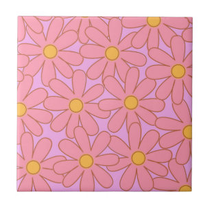 Azulejo Preppy Hippie Pink Purple Flower Pattern