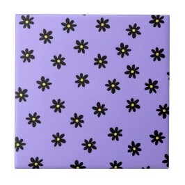 Azulejo Preppy Purple Black Floral Simple Flower Pattern