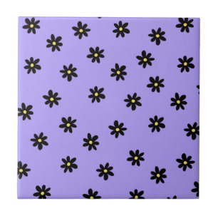 Azulejo Preppy Purple Black Floral Simple Flower Pattern