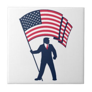 Azulejo Presidente Trump con la bandera de Estados Unidos