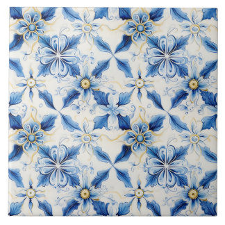Azulejo Pretty Blue & Yellow Floral Mediterrean Ornate