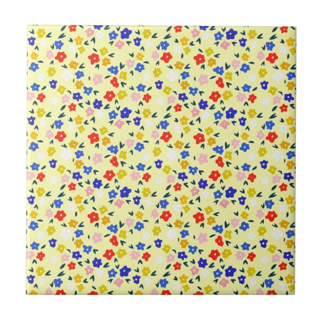 Azulejo Pretty Dainty Cute Floral on Pastel Yellow (Frente)