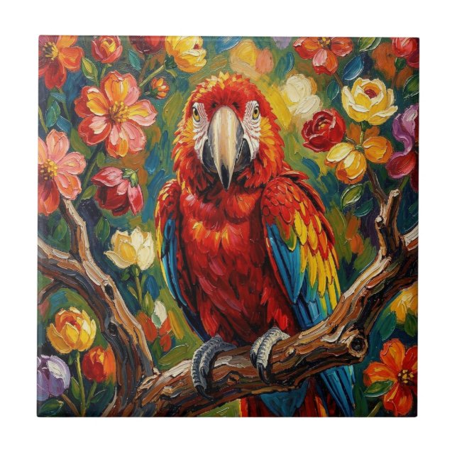 Azulejo Pretty Impasto Macaw Parrot  (Frente)