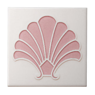 Azulejo Pretty Pink and off white Art Deco Motif Ceramic T