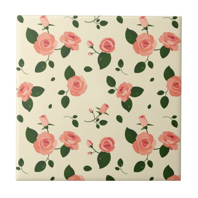 Azulejo Pretty Pink Roses Pastel Pink Pattern (Frente)