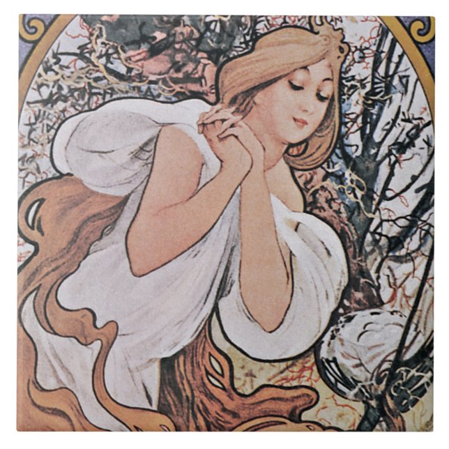Azulejo Primavera (cuatro estaciones), Mucha (Frente)